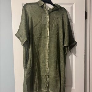 Lightweight Olive Green Linen Button-Front Tunic can you for bathing suit? Cover